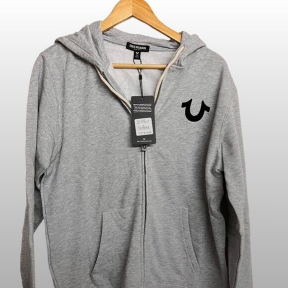 New Men's True Religion Classic Logo Zip Hoodie/Sweatshirt in Heather Grey - Picture 3 of 7